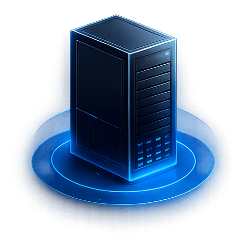 Isometric single server rack on a glowing base