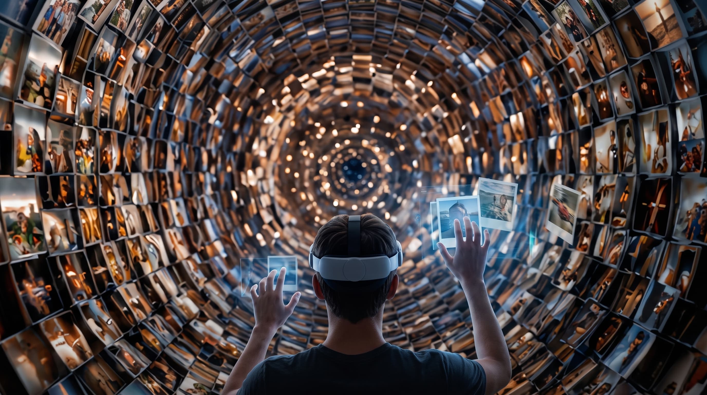 Person looking into a photo tunnel in VR